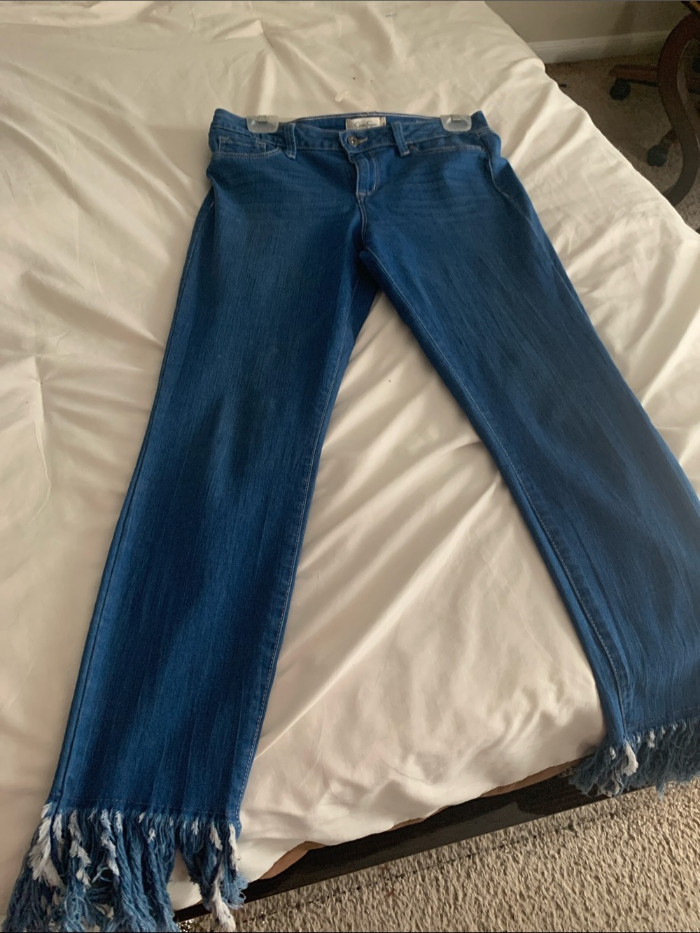 Jessica Simpson Dark Blue Wide Leg Jeans with Fringe Hem
